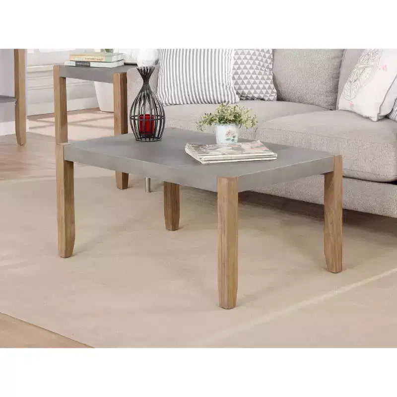 Table basse imitation béton et bois, ambre clair