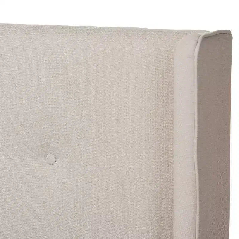 Lit plateforme en noyer style Mid-Century Modern avec revêtement en tissu, beige