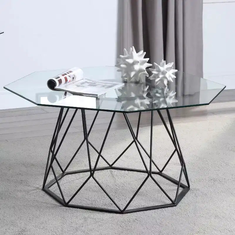 Table basse plateau verre octogonal, noir