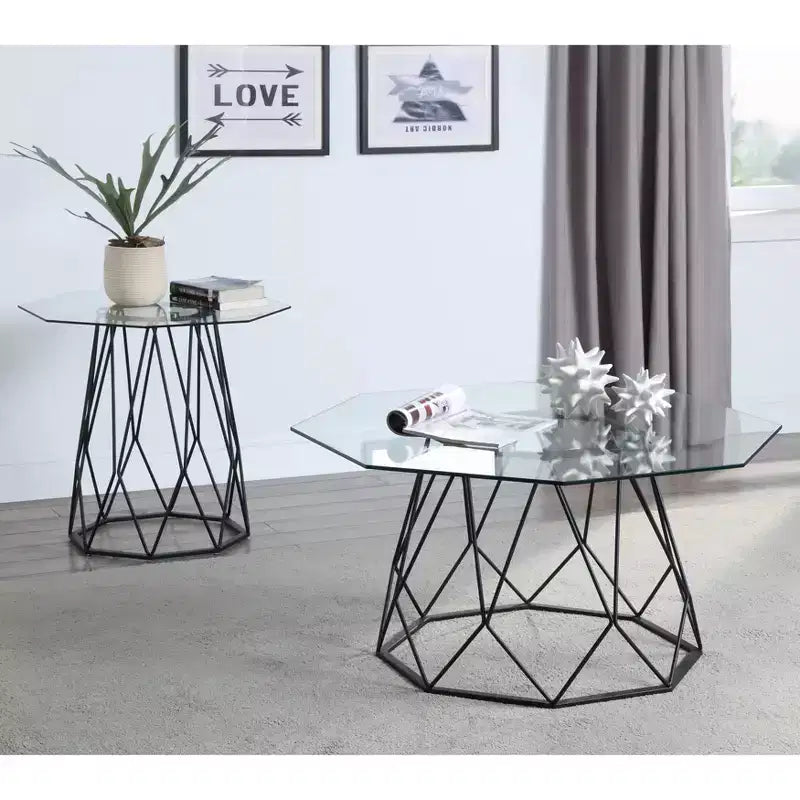 Table basse plateau verre octogonal, noir