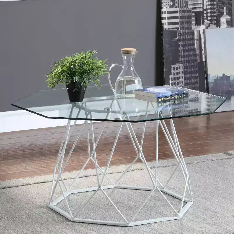 Table basse plateau verre octogonal, noir