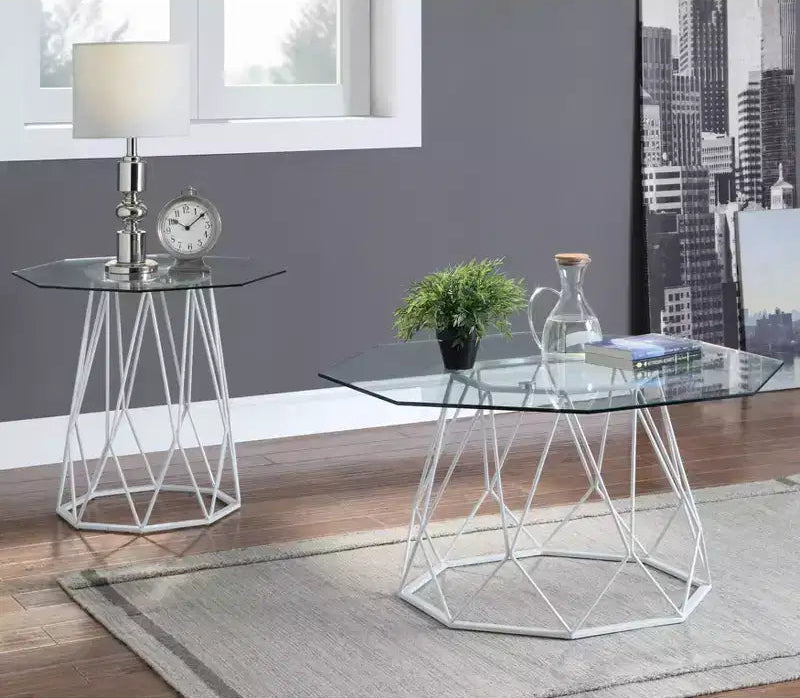 Table basse plateau verre octogonal, noir