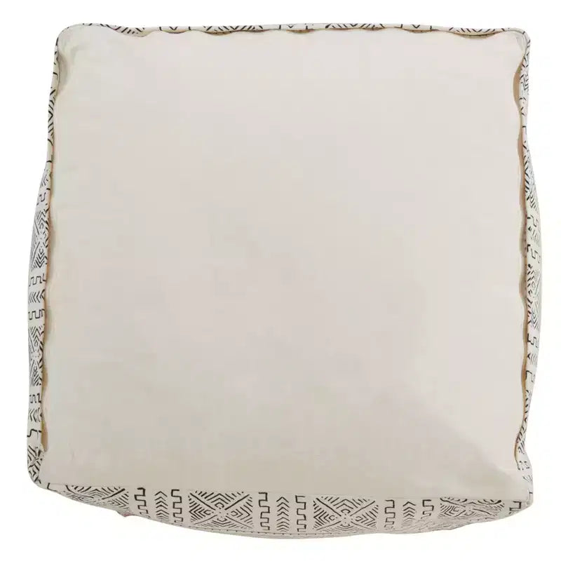Pouf de sol en tissu Mudcloth au design abstrait, blanc, 20x20x14