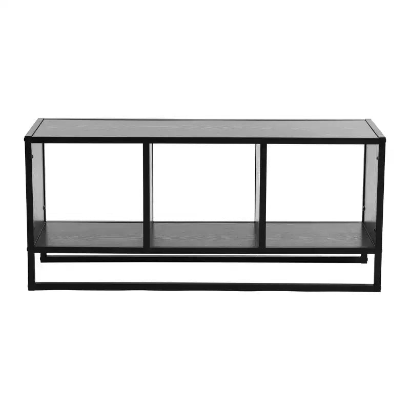 Meuble TV Table Basse avec Compartiments de Rangement Cubiques Bois Chêne Noir et Métal Noir