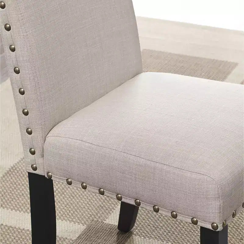 Tabourets de bar en tissu à hauteur de comptoir avec clous décoratifs, couleur havane, lot de 2