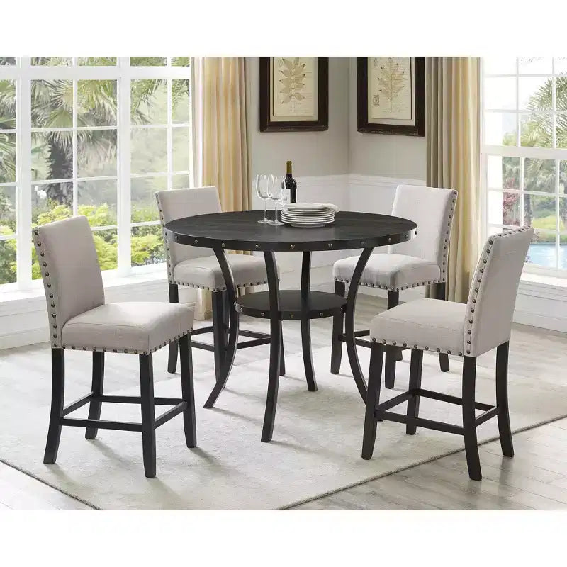 Tabourets de bar en tissu à hauteur de comptoir avec clous décoratifs, couleur havane, lot de 2
