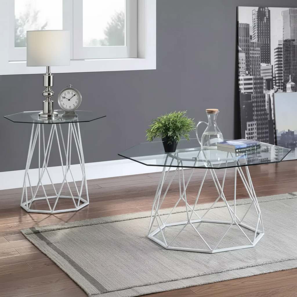Table basse plateau verre octogonal, noir